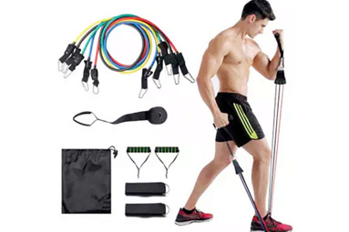 colorful exercise stretch bands with handles